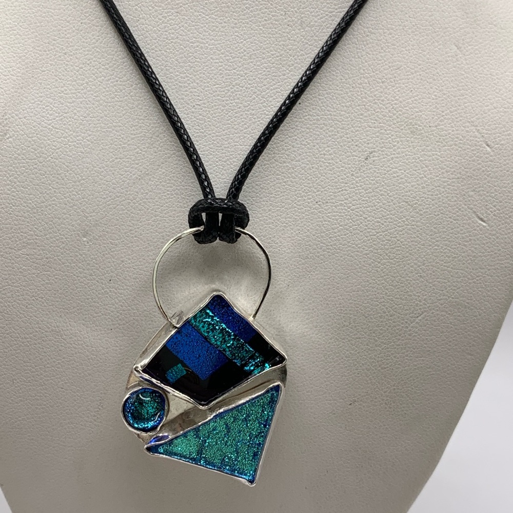 Elegant Blue and Silver Pendant Necklace One of a Kind. Artisan Made